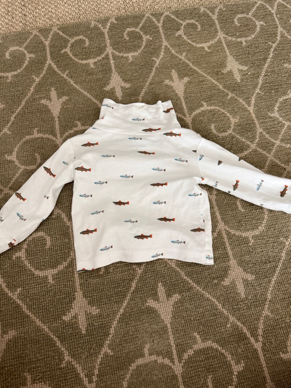 Little English White Turtleneck Top with Fish Print 24 Months